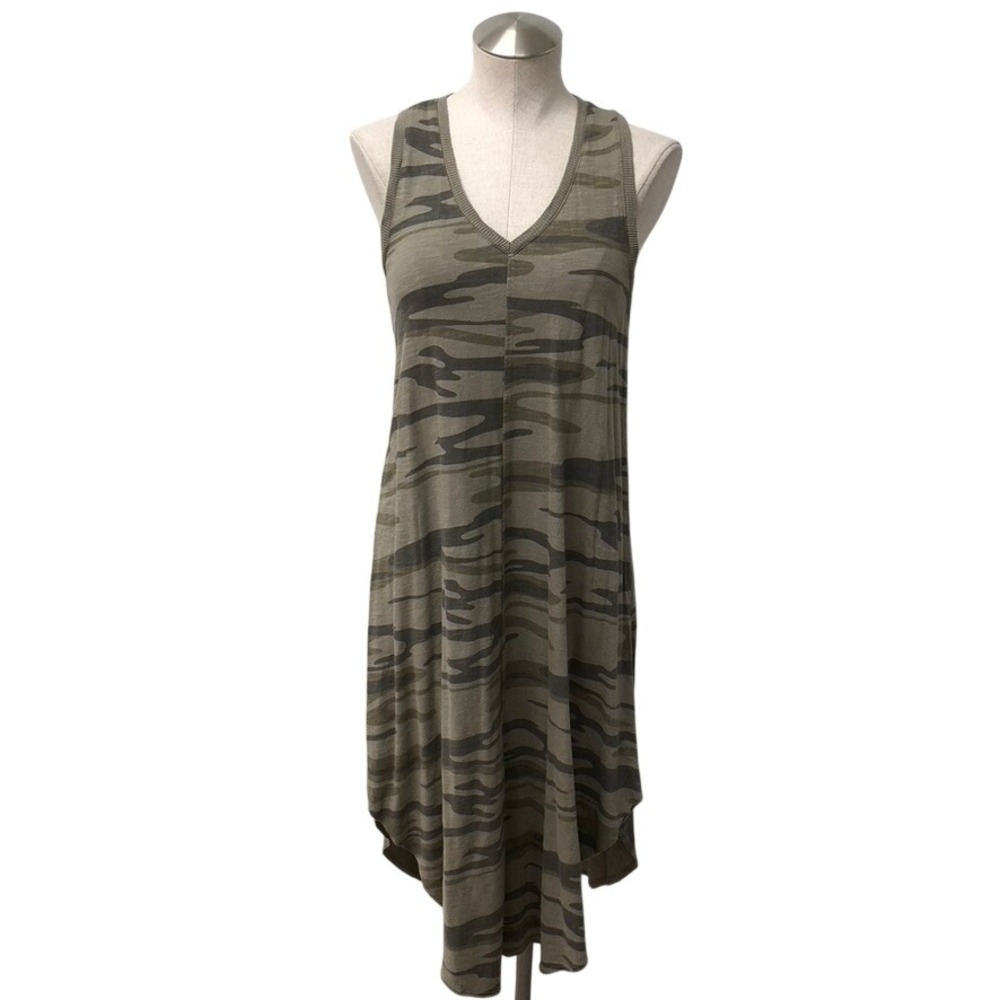 Z Supply Midi Dress Womens XS Olive Green Camo V-Neck Racerback Comfort Casual